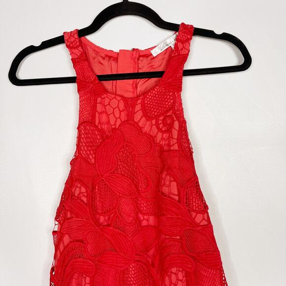 Lovers + Friends Small S Lace Mini Dress Red Cocktail Party Crew Neck Back Zip - Picture 3 of 10